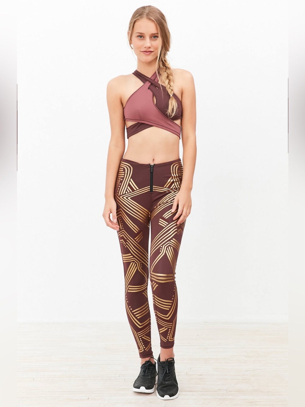 Without Walls Maroon‎ Leggings with Metallic Gold Geometric Print size S